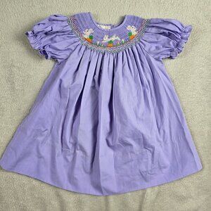 Rosalina Baby Collection Dress 18M Lilac Bunny Embroidery Ruched Sleeves Rabbit